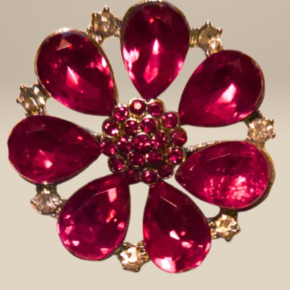 18mm Pink Rhinestone Flower Snap Charm